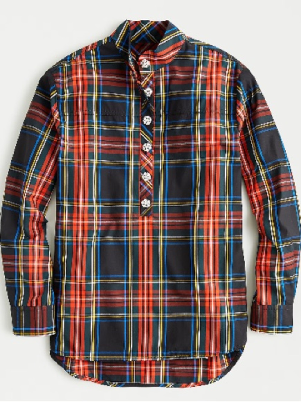 J.Crew Jeweled Holiday Button Popover Tunic Stewart Tartan Size 6